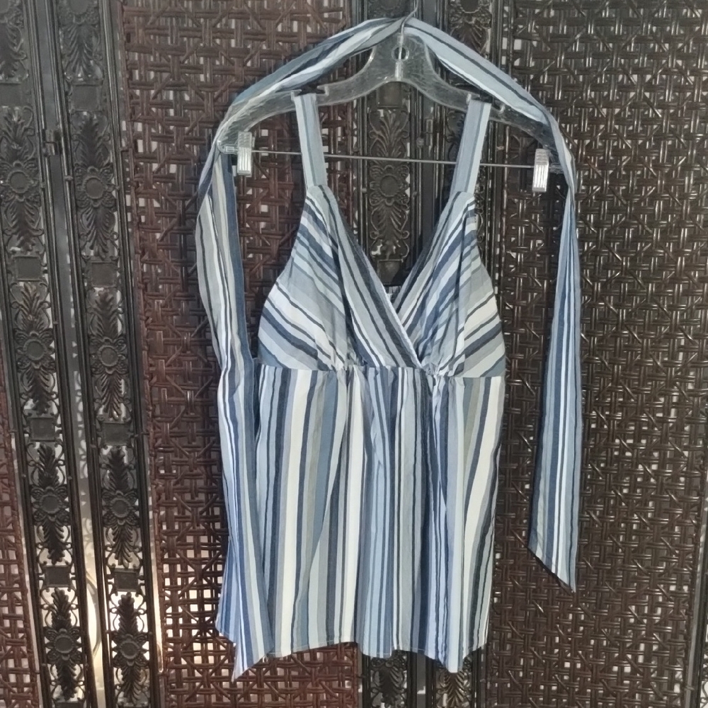 Motherhood Maternity Top in Shades Of Blue Vertical Stripes Small Camisole